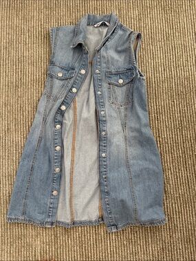 Zara Light Blue Sleeveless Denim Button-Front Dress